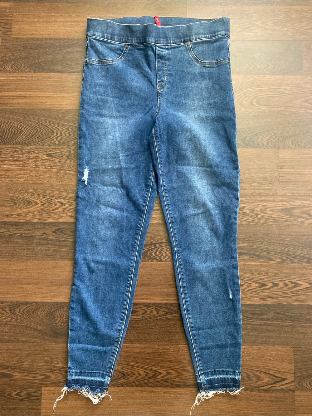 SPANX Blue Distressed High-Rise Jeggings